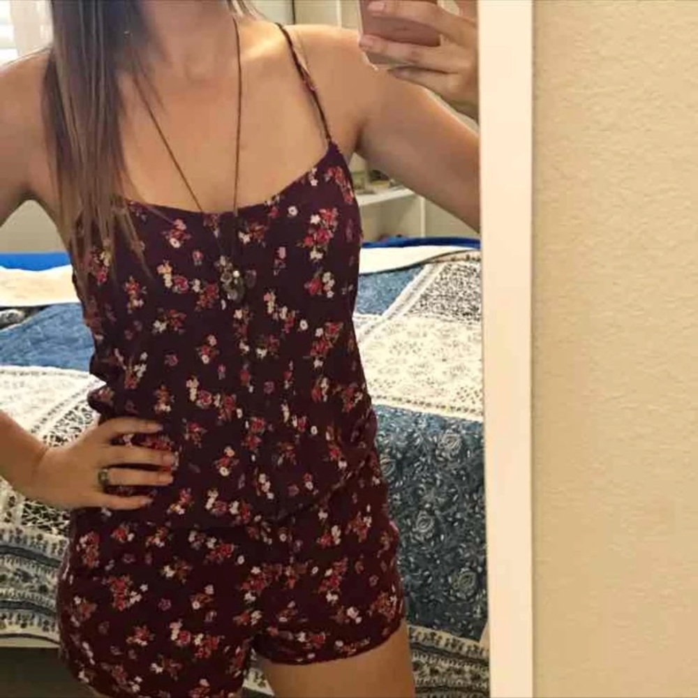 Maroon Floral Pattern Cami Romper - image 3